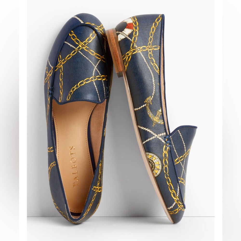 Talbots Ryan Nautical Print Navy Blue Women’s Loafers Flats